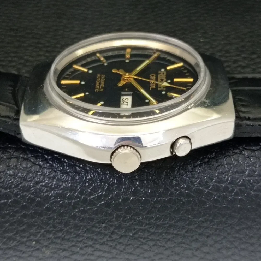 Vintage 1990 Ricoh Automatic Mens Silver Watch W/daydate & Gold accents